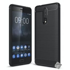 Housse Etui Coque Silicone Gel Carbone Pour Nokia 8 + Verre Trempe - Noir