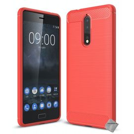 Housse Etui Coque Silicone Gel Carbone Pour Nokia 8 + Verre Trempe - Rouge