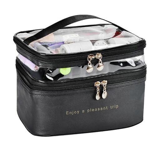 Grande Couche De Voyage Sacs De Maquillage,Transparent Trousse De Maquillage Organisateur Sac De Soins De La Peau Couche De Maquillage Organisateur Sac Noir