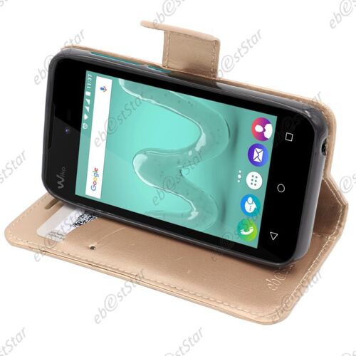 ebestStar ® pour Wiko Sunny 2 - Housse Coque Etui Portefeuille Support Folio Simi Cuir, Couleur Or / Doré [Dimensions PRECISES de votre appareil : 126.6 x 66.3 x 11.4 mm, écran 4'']