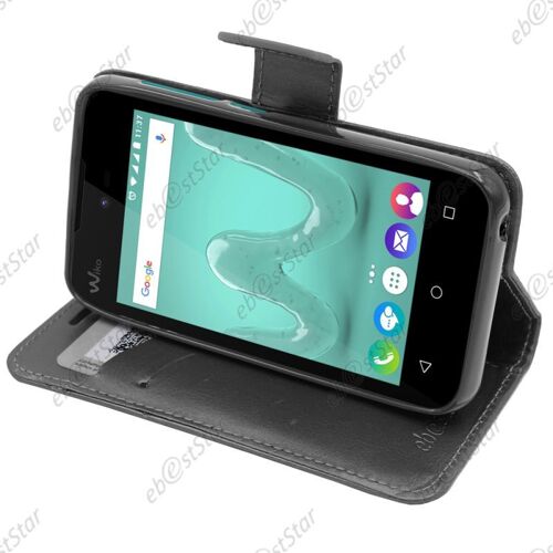 ebestStar ® pour Wiko Sunny 2 - Housse Coque Etui Portefeuille Support Folio Simi Cuir, Couleur Noir [Dimensions PRECISES de votre appareil : 126.6 x 66.3 x 11.4 mm, écran 4'']