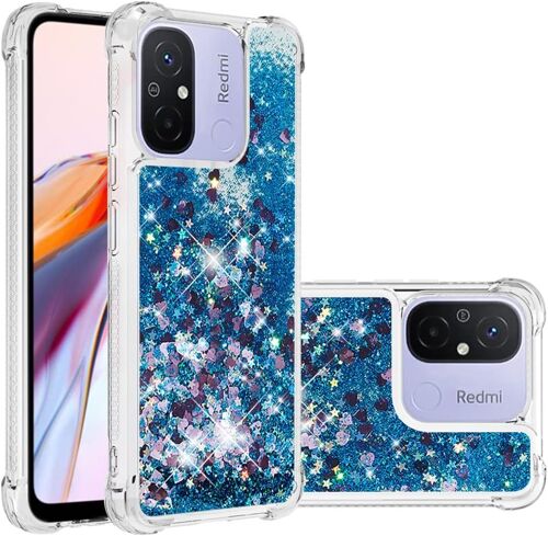 Coque Pour Redmi 12c ¿¿Tui, Sables Mouvants Liquides Brillants Tr¿¿S Mince Transparente Silicone Antichoc Tpu Bumper Housse Pour Redmi 12c. Love Blue Ybw