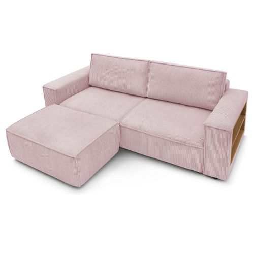 Canapé Droit Convertible Coffre Tablette Nihad Velours Côtelé Avec Pouf Violet