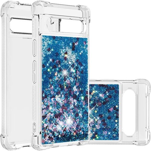 Coque Compatible Avec Google Pixel 7a ¿¿Tui, Sables Mouvants Liquides Brillants Tr¿¿S Mince Transparente Silicone Antichoc Tpu Bumper Housse Pour Google Pixel 7a. Love Blue Ybw