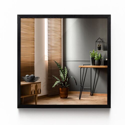 Tulup Miroir rectangulaire dans un cadre Noir en MDF Décoratif 50 cm x 50 cm mural Miroir de maquillage miroir pour dressing pour Bureau Chambre à coucher Salon Salle de bain