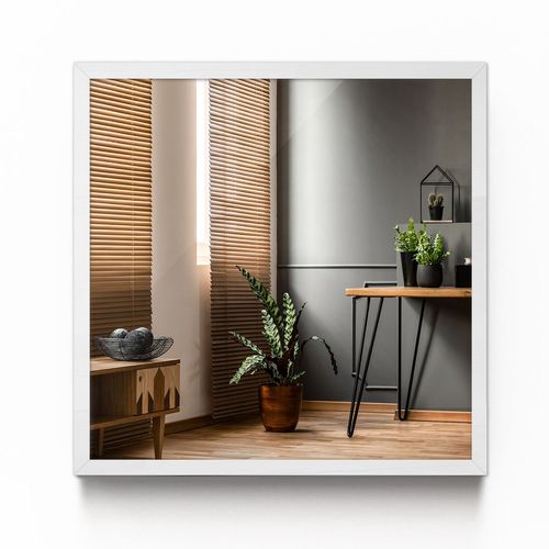 Tulup Miroir rectangulaire avec finition en Blanc MDF Décoratif 50 cm x 50 cm mural Miroir de maquillage de maquilleur de rasage pour Bureau Chambre à coucher Salon Salle de bain Scandinave