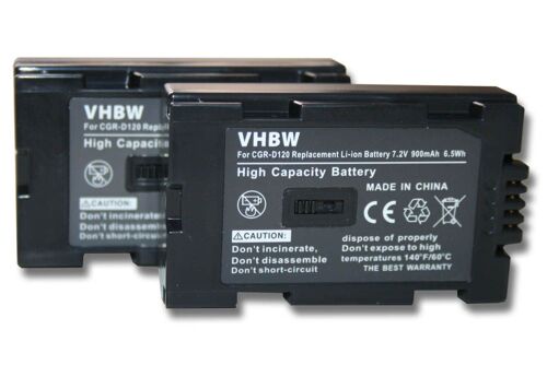 vhbw 2x Batteries remplacement pour Panasonic CGR-D53, CGR-D53A, CGR-D54s, CGR-D815, VSB0418, VW-VBD20 pour caméra vidéo caméscope (900mAh, 7,2V, Li-