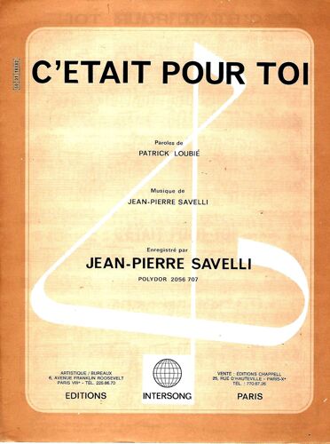 C'était Pour Toi. Jean-Pierre Savelli.