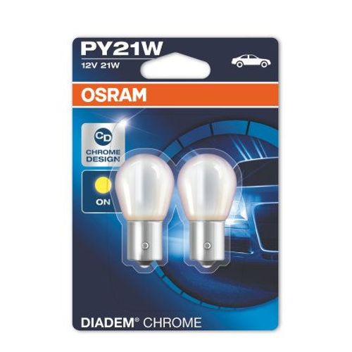 OSRAM DIADEM CHROME PY21W, Lampe de signalisation halogène, clignotant, 7507DC-02B, 12 V véhicule de tourisme, blister double (2 pièces)