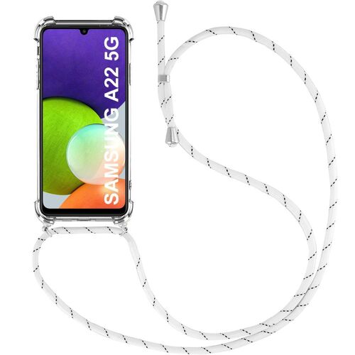 Coque Pour Samsung A22 5G (6.6'') Protection Renforcé Coins Coin Renforcé Souple + Bandoulère Réglable Blanc