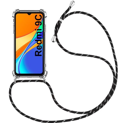 Coque Redmi 9C (6.53'') Protection Renforcé Coins Anti-Rayure Souple Fine + Bandoulière Noir