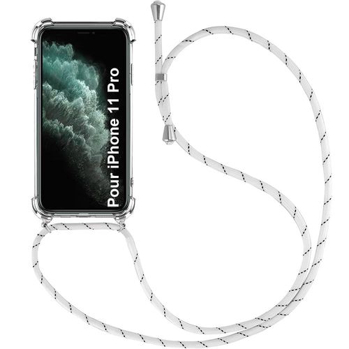 Coque Pour Iphone 11 Pro (5.8'') Transparente Protection Renforcé Coins Antichoc Tpu + Collier Cordon Blanc