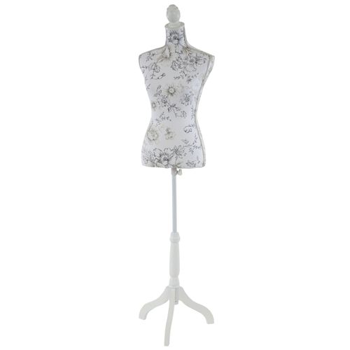 Buste de couture féminin sur pieds hauteur régable mannequin femme déco vitrine fibre de verre blanc avec des fleurs 04_0004285