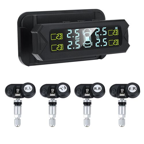 Usb Solar Power Tire Pressure Monitoring System Wireless Car Tpms Lcd Display Pressure Alarm With I