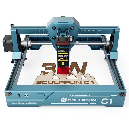 SCULPFUN C1 3W Graveur laser miniature, 10 000 mm/min, zone de gravure 150 x 130 mm, point comprimé ultra-fin de 0,04 mm, filtration efficace de 100 à 500 nm