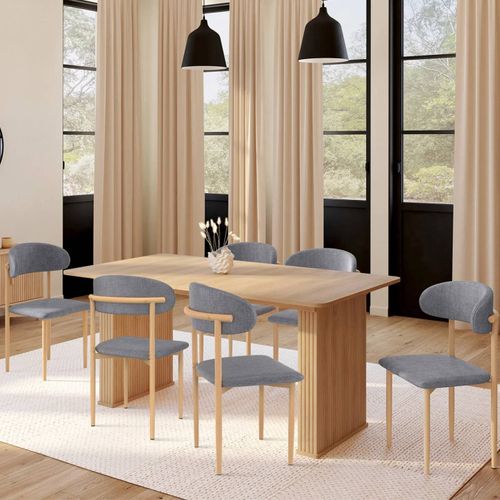 Lot De 6 Chaises Scandinaves Celestine En Tissu Gris Clair Effet Chiné Pour Salle À Manger