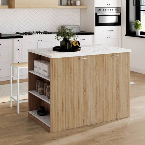 Ilot Central Tibo 120 Cm Bois Façon Hêtre Avec Plan De Travail Terrazzo Simone