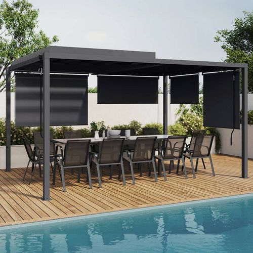 Pergola Bioclimatique Lames Orientables Acier 3x4 M Et 4 Stores Gris Anthracite