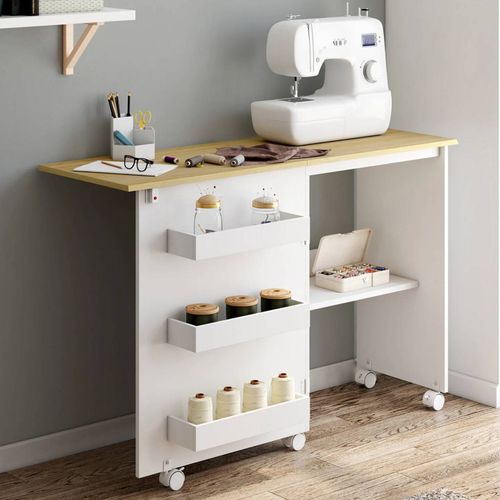 Table De Couture Pliable À Roulettes Meuble Pour Machine À Coudre Avec 4 Étagères