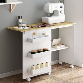 Table De Couture Pliable À Roulettes Meuble Pour Machine À Coudre Avec 4 Étagères