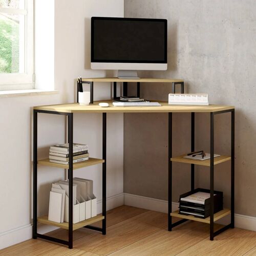 Bureau d'angle DETROIT gain de place bureau informatique avec rangements