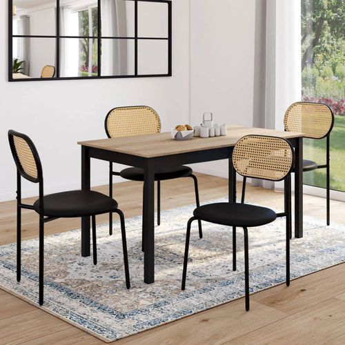 Lot De 4 Chaises Vintage Clotilde En Métal Noir Et Dossier Cannage Pour Salle À Manger
