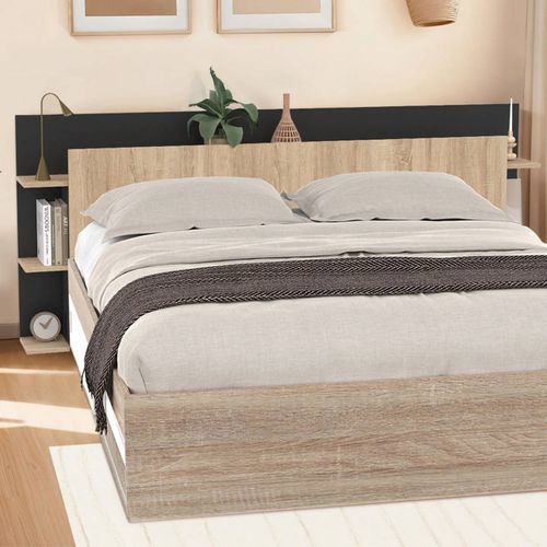 Tête de lit sur pied CIRI pour lit 140 et 160 cm avec rangements bois et noir