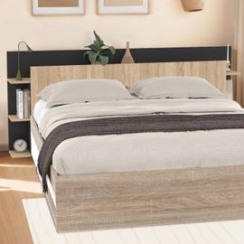 Tête de lit sur pied CIRI pour lit 140 et 160 cm avec rangements bois et noir