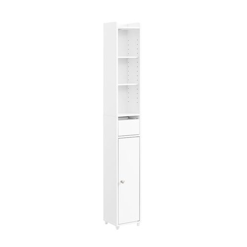 SoBuy Meuble Salle de Bain Colonne de Rangement Petit Meuble Haut avec Porte et Tiroir Armoire Salle de Bain Résistant à l¿Humidité - Rangement WC et Toilettes Compact 20x20x145cm BZR34-K-W