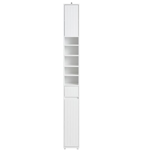 Sobuy Colonne Salle De Bain 20x180x20 Cm, Petit Meuble Rangement Wc, Meuble Salle De Bain Avec Portes, Tiroir, Étagères, Armoire Haute Gain De Place Bzr160-W