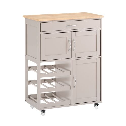 SoBuy Meuble Cuisine à roulettes avec Plan de Travail Desserte Cuisine avec tiroirs, Range-Bouteilles îlot Central Compact pour Cuisine, Salle à Manger et extérieur Marron Clair 67x86x38cm FKW45-KA