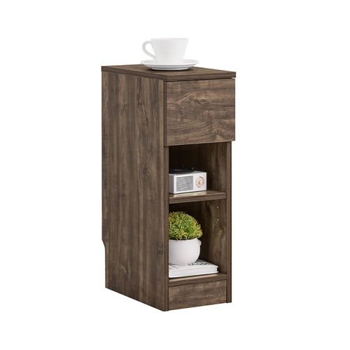 Sobuy Table De Chevet Étroite Et Fine Avec Tiroir Et 2 Étagères ¿ Table De Nuit, Bout De Canapé Ou Chevet De Lit ¿ Rangement Pour Chambre À Coucher Et Salon Marron L20 X P35 X H60cm Fbt111-Sn