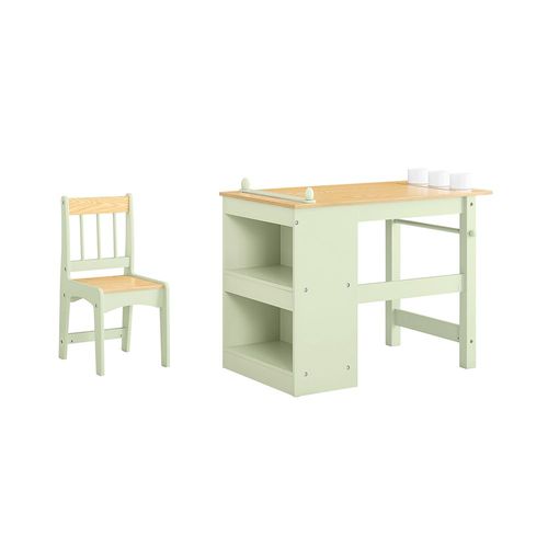 Sobuy Table Enfant Avec Chaise Ensemble 2 Pièces Table Et Chaise Pour Enfant Bureau Avec 2 Étagères Porte-Papier Et Rangements Stylos Vert 80x50x66 Kmb60-Gr