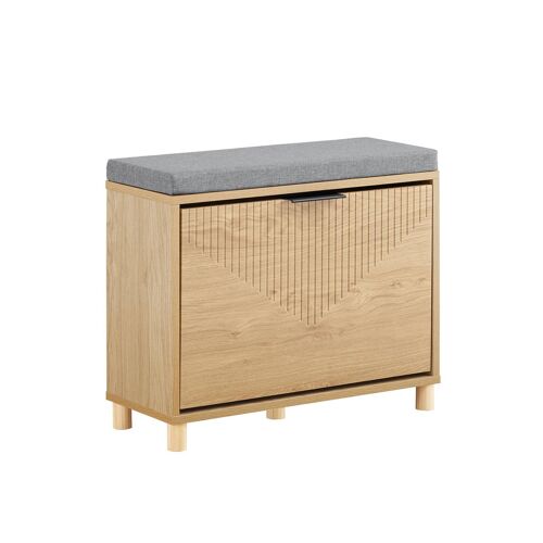 SoBuy Meuble Chaussure Banc à Chaussures Entrée Banc de Rangement Chaussures avec Abattant Rangement Caché et Coussin Confortable Meuble d'Entrée Rangement Chaussure Couloir, Bois, 60x24x50cm FSR199-N