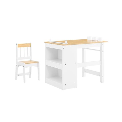 Sobuy Table Enfant Avec Chaise Ensemble 2 Pièces Table Et Chaise Pour Enfant Bureau Avec 2 Étagères Porte-Papier Et Rangements Stylos Blanc-Naturel 80x50x66 Kmb60-Wn