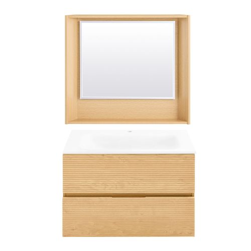 Sobuy Meuble Suspendu Pour Lavabo Avec Miroir Meuble Sous Vasque Avec Miroir Ensemble De Lavabo Avec Miroir Meuble Lave-Mains Avec Miroir, Couleur Bois, Bzr198-N