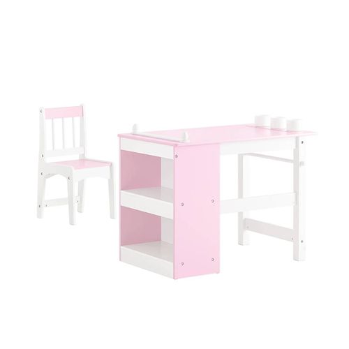 Sobuy Ensemble Table Et Chaise Pour Enfants Set De 2 Pièces Avec Autocollants Diy Bureau Pour Enfants Avec 3 Porte-Crayons Rose Et Blanc Kmb116-P