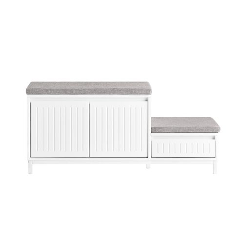 Sobuy Meuble Chaussure Banc À Chaussures Entrée ¿ Banc Rangement Chaussures Avec 2 Coussins, 2 Portes Et 1 Tiroir - Capacité De 181kg ¿ Blanc - 100x35x42cm ¿ Fsr172-W
