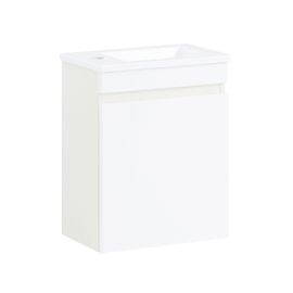 SoBuy Meuble Suspendu pour Lavabo Armoire de Salle de Bain avec Lavabo Meuble Salle de Bain avec Vasque Ensemble de Lavabo en céramique Meuble Lave-Mains, Blanc, BZR170-W