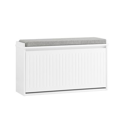 SoBuy Banc Chaussures Entrée Meuble Chaussure avec Assise Coussin Rembourré et Abattant - Meuble de Rangement Chaussures, L80 x P26 x H45 cm - Capacité de Charge 155 kg, Blanc, FSR98-L-W