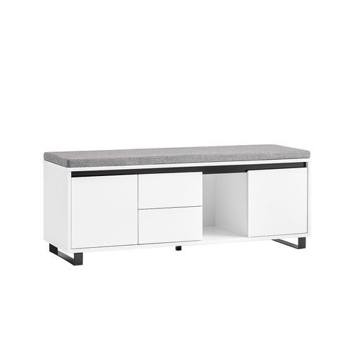 Sobuy Banc De Rangement, Banc À Chaussures, Meuble À Chaussures, Meuble Bas Entrée Avec 1 Coussin Rembourré, 2 Tiroirs Et 2 Portes Pour Entrée, Salon Et Chambre À Coucher, L110xp35xh42 Cm, Fsr176-W