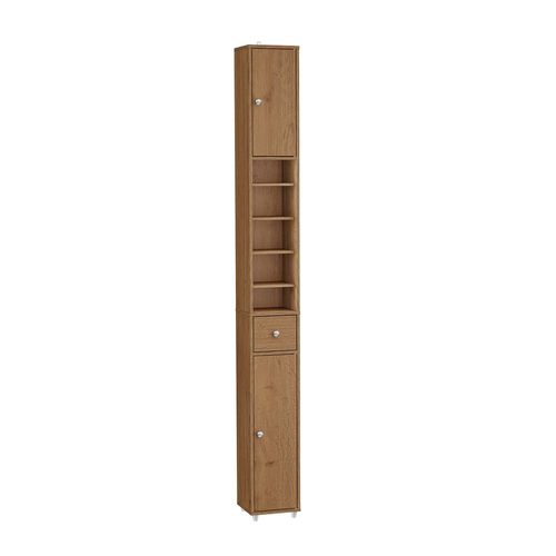 Sobuy Meuble Colonne Salle De Bain 20 Cm - Armoire De Rangement Étroite Avec Tiroir Et Étagères Réglables - Meuble Salle De Bain Compact Pour Wc, Petits Espaces - Bois, L20xp20xh180cm, Bzr34-Ii-Pf