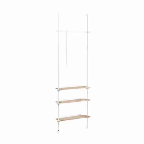 SoBuy 30% de Réduction Télescopique Porte-vêtements Système de Penderie Télescopique Porte-manteau Réglable, 1 Barre, 3 Étagères et 1 Vêtement fork, L97 x H(193-262) cm, Blanc, KLS14-WN