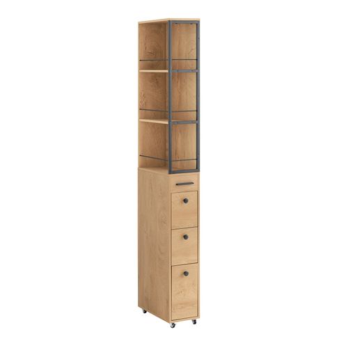 Sobuy Meuble De Rangement Étroit Et Haut Avec Roulettes, Chariot De Rangement Compact Pour Petits Espaces, Desserte Multi-Usage Pour Cuisine Et Salle De Bain Naturel 20x40x170 Cm Nsr13-N