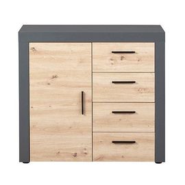 Commode 1 Porte 4 Tiroirs 94x40x86 Cm Naturel Et Anthracite