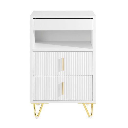 Sobuy Table De Chevet, Table De Nuit Avec 3 Tiroirs Et Étagère, Table D¿Appoint Moderne Pour Chambre Et Salon, Blanc L40 X P40 X H63 Cm Fbt168-W