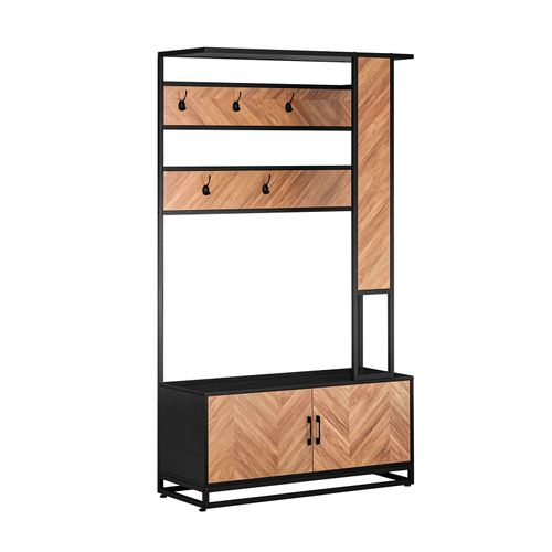Sobuy Meuble D¿Entrée Avec Banc, 1 Barre Et 5 Crochets, Porte-Manteaux, Vestiaire, Cintre, Pour Couloir, Chambre, Salon, Style Industriel, Couleur Naturel Et Noir, L100xp40xh180 Cm, Fsr194-N