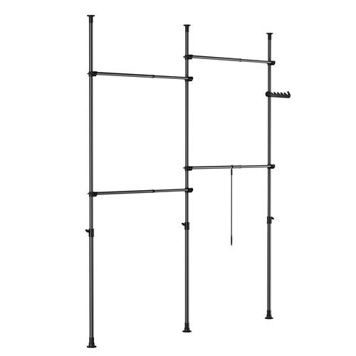 SoBuy KLS03-II-SCH Telescopic Appendiabiti da Terra, Robusto Stand Appendiabiti con Aste, Armadio Aperto Regolabile per Camera da Letto, Porta Abiti Nero