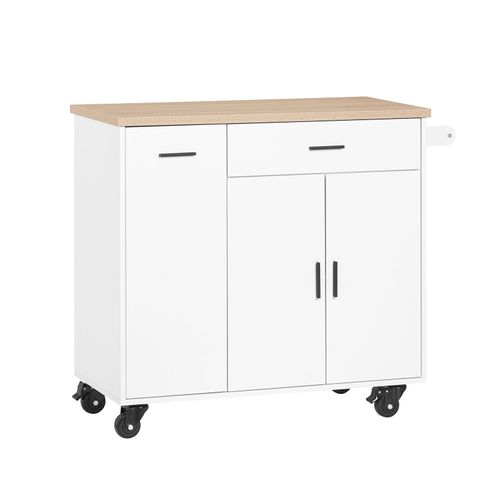 Sobuy Desserte De Cuisine À Roulettes Îlot De Cuisine Chariot De Service Buffet Placard Armoire Cuisine Avec 2 Tiroirs, 2 Portes, Porte-Torchon, 105x46x92 Cm, Fkw126-Wn