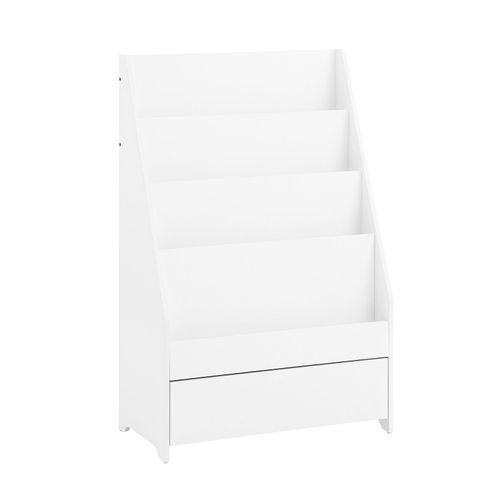 SoBuy Étagère à Livres pour Enfant, Bibliothèque Enfant, Étagère de Rangement pour Chambre d'enfant, Meuble Rangement pour Jouets et Livres, 4 Étagères et 1 Tiroir, 60 x 30 x 93 cm, Blanc, KMB112-W